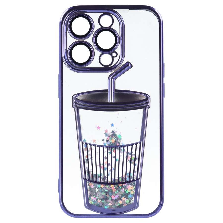 Funda Bumper con Vaso de Purpurina para iPhone 14 Pro Max