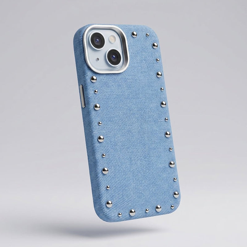 Funda Denim MagBattery para iPhone 15 — vista trasera con cierre magnético
