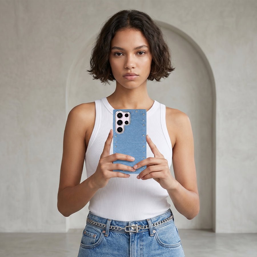 Funda Denim MagBattery para Samsung Galaxy S24 Ultra — perfil lateral y protección
